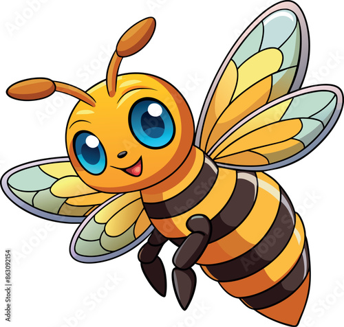 Asian giant colorful cute cartoon style hornet bee flying vector illustration