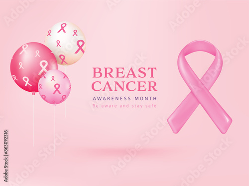 Pink ribbon pattern background on balloon painting. Pink ribbon pattern background illustration for awareness campaigns, support and charity organizations