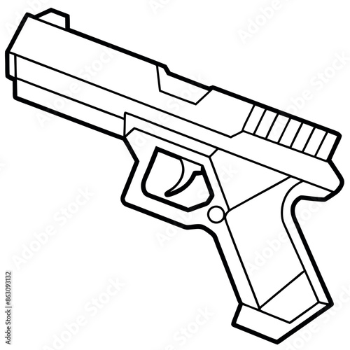 Easy Cartoon Doodle and Gun Coloring Page Outline

