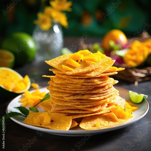 Stack of Traditional Aam Papad with Fresh Mango Slices
