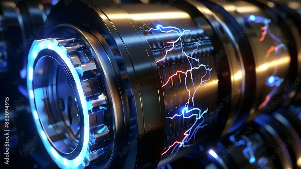 Fototapeta premium Technology battery high power electric energy with a connected c : Generative AI