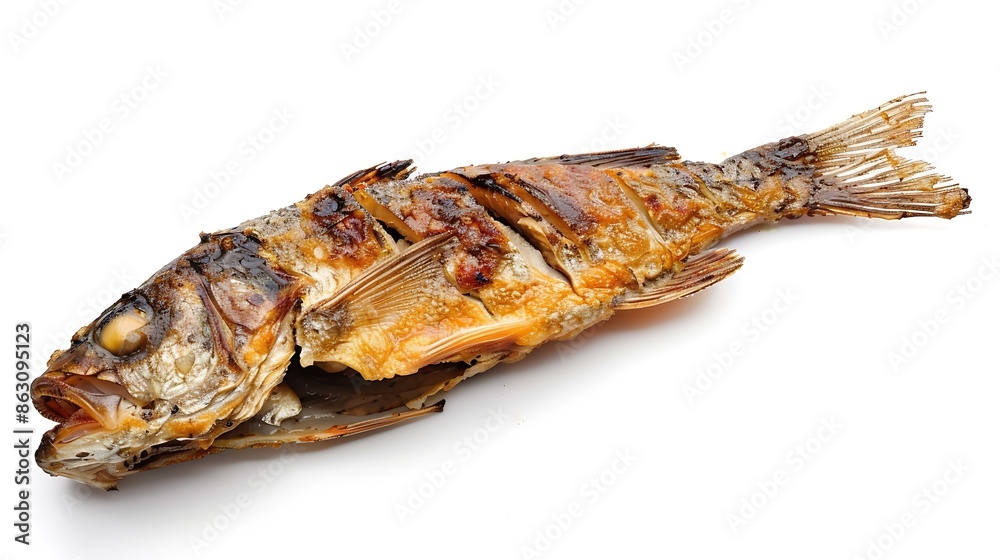 fried fish isolated on white background : Generative AI fried fish isolated on white background : Generative AI