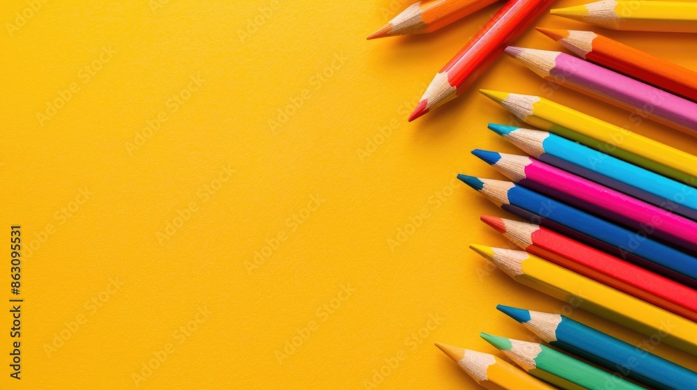 Colorful Pencils on Yellow Background with Copy Space Colorful Pencils on Yellow Background with Copy Space
