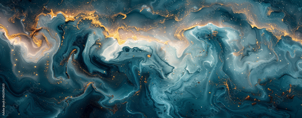 Abstract fluid art background with swirling patterns of dark blue and teal colors, resembling an ocean waves in motion, organic background, wallpaper, 4K Abstract fluid art background with swirling patterns of dark blue and teal colors, resembling an ocean waves in motion, organic background, wallpaper, 4K