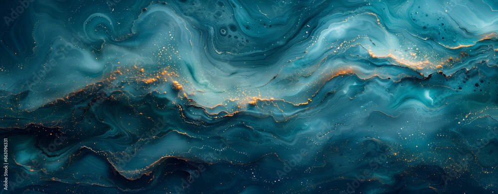 Abstract fluid art background with swirling patterns of dark blue and ...