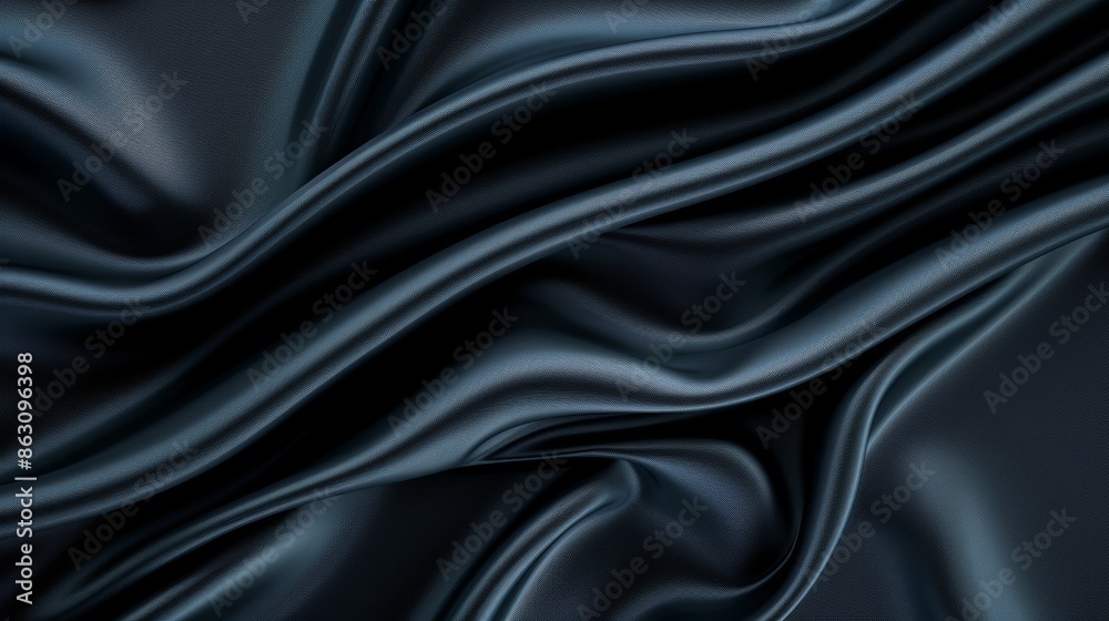 Fototapeta premium Dark abstract art with smooth lines and high contrast, black background, silk texture, vertical composition, highly detailed dark black fabric, high resolution