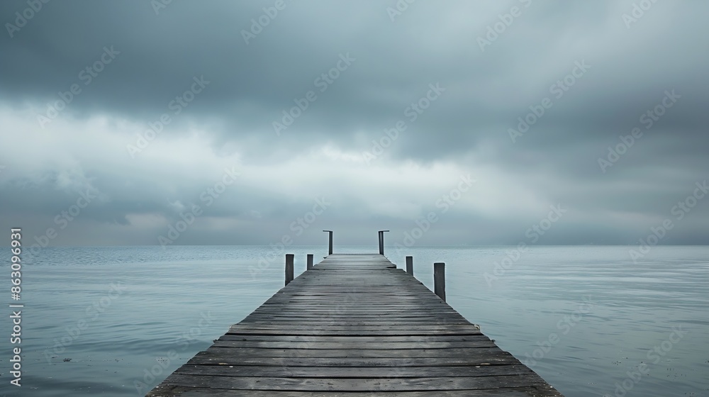 Obraz premium pier on a cloudy day : Generative AI