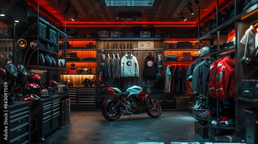 custom made wallpaper toronto digitalModern Motorcycle Garage With Red Lighting and Organized Storage