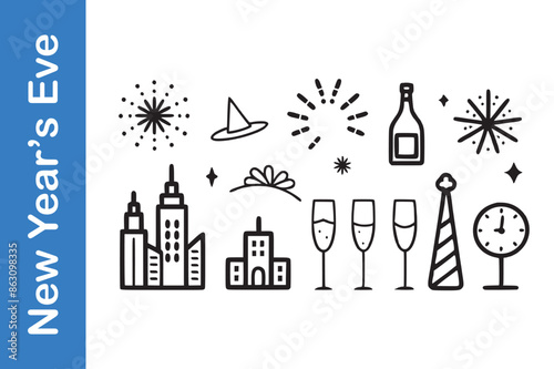 New Year's Eve elegant outline illustration