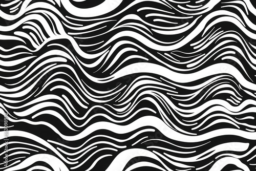 black and white vector pattern of abstract wave shapes, seamless