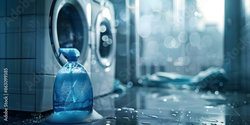 Commercialstyle ad for laundry detergent showcasing clean clothes and washing machine. Concept Laundry Detergent Ad, Clean Clothes, Washing Machine, Commercial Style photo