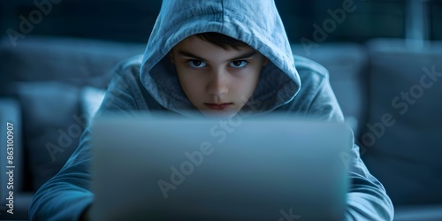 Illustrating the Dangers of Online Predators for Internet Users, with a Focus on Youth. Concept Online Predators, Youth Safety, Internet Risks, Cyber Security, Social Media Awareness photo