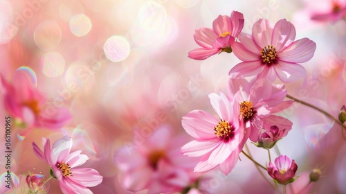Bright background with pink flowers