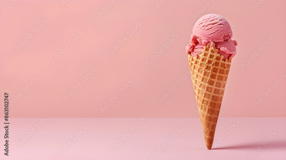 Red Ice Cream Cone on a pink Background with Copy Space Red Ice Cream Cone on a pink Background with Copy Space