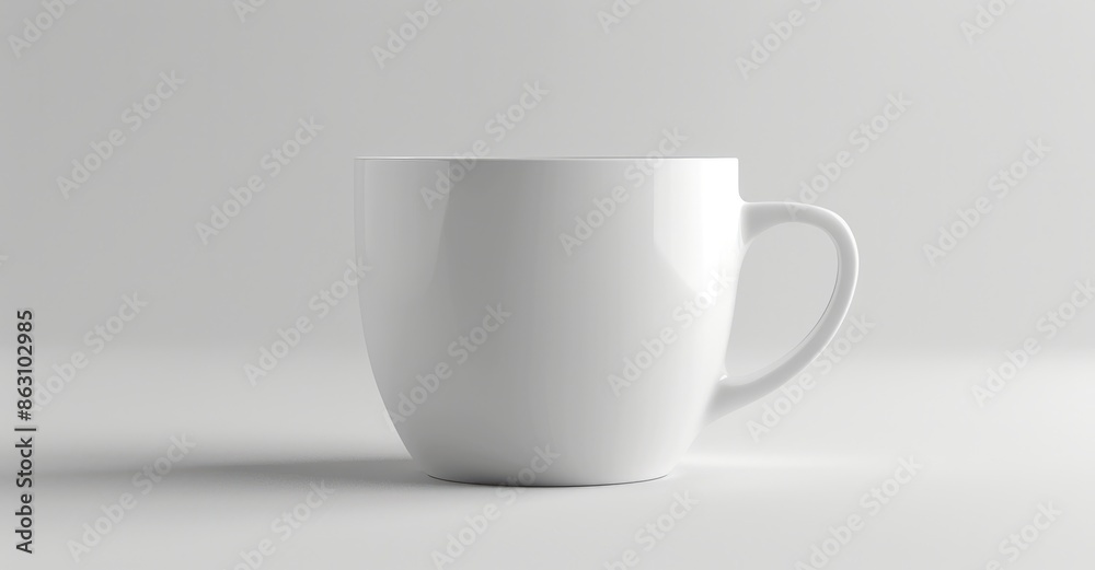 Obraz premium Simple white ceramic coffee mug mockup on gray surface