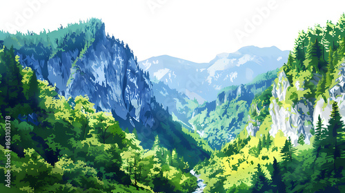 the bicaz canyon in the carpathians of romania isolated on white background, pop-art, png photo