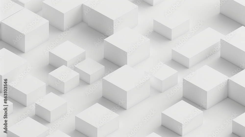 Abstract white 3D cubes on white background