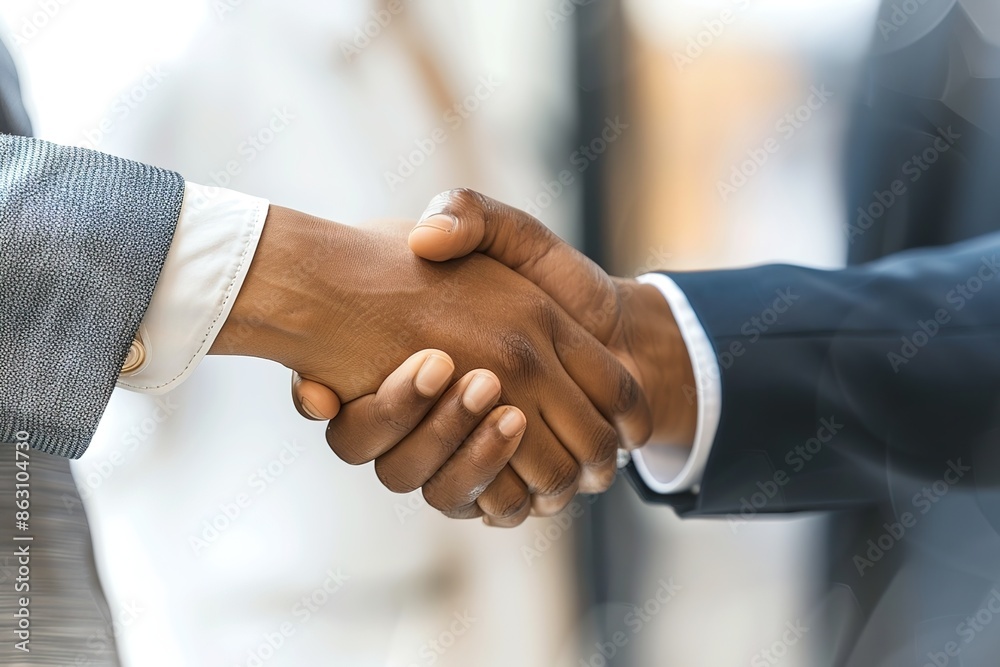 Professional people in suits shaking hands after a successful interview in a well-lit modern office. Business partnership, job interview, and professional agreement concepts on a white background Professional people in suits shaking hands after a successful interview in a well-lit modern office. Business partnership, job interview, and professional agreement concepts on a white background