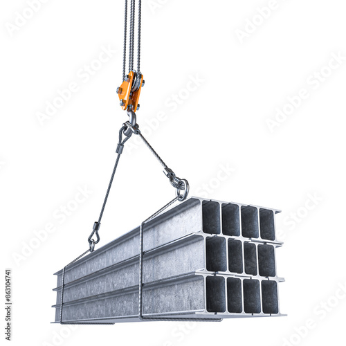 Fototapeta Naklejka Na Ścianę i Meble -  Crane hoisting construction blocks on transparent background