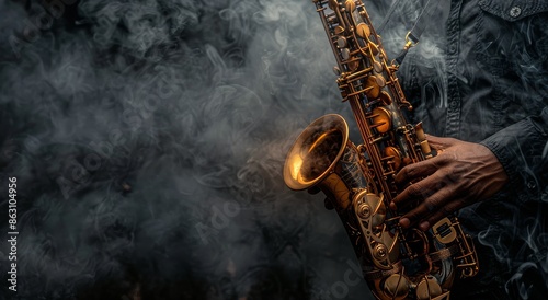 Musician Playing Saxophone in Smoky Atmosphere