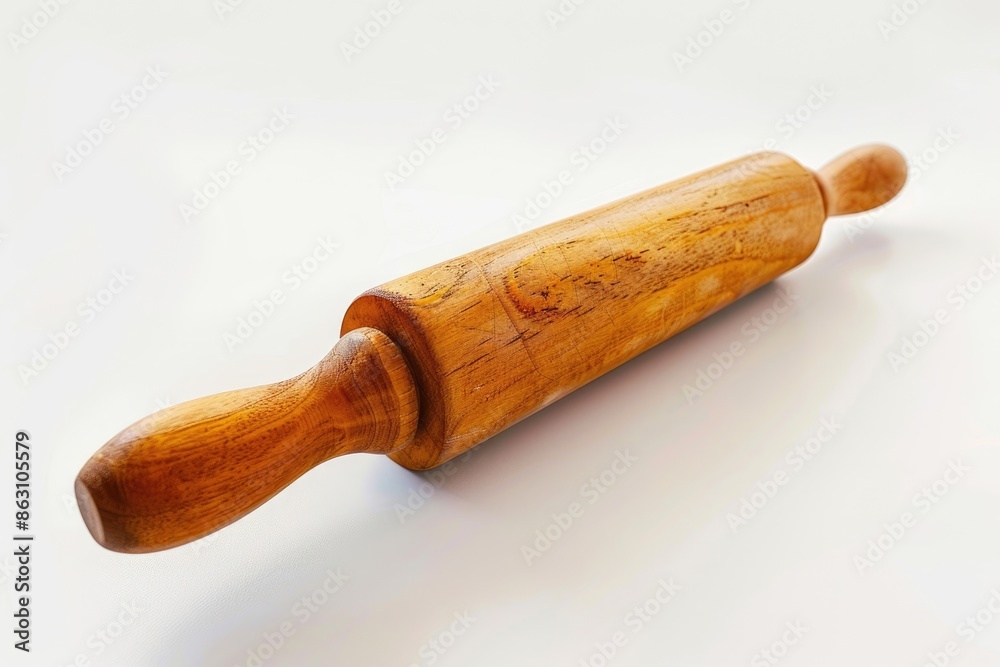 Wooden rolling pin for kneading dough on white background. Wooden rolling pin for kneading dough on white background.