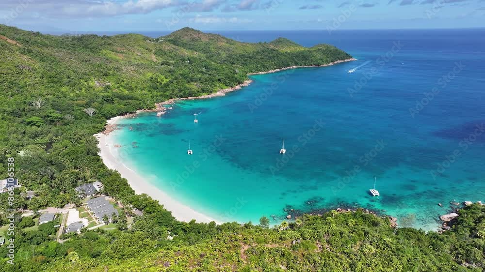 Anse Lazio At Praslin Island In Victoria Seychelles. Indian Ocean Beach. Africa Background. Praslin Island At Victoria. Tourism Landscape. Nature Seascape. Outdoors Travel.