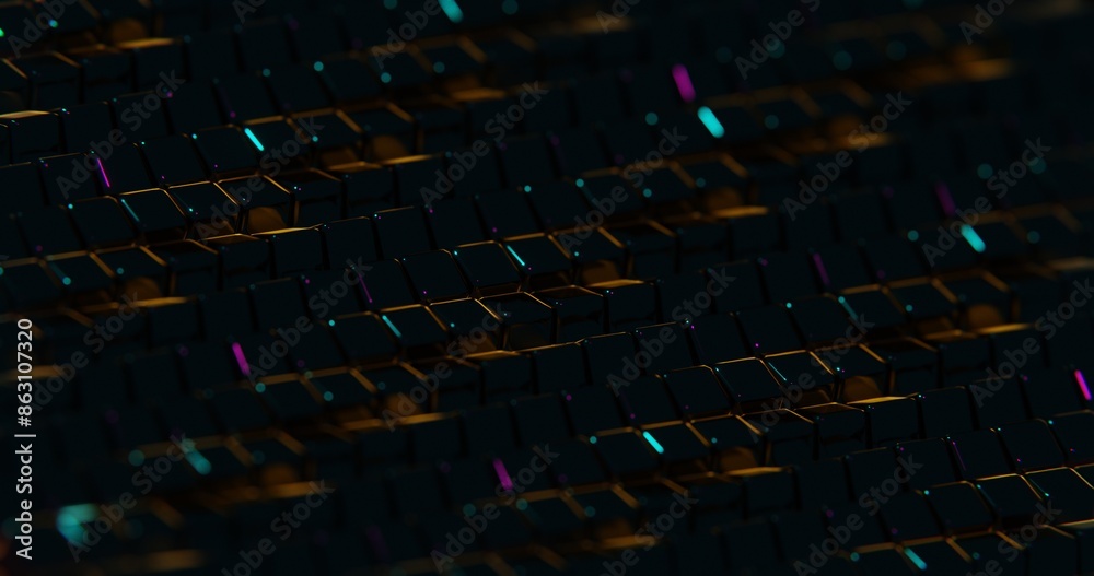 Obraz premium 3D Abstract Render of Dark Cubes with Neon Highlights - Futuristic Geometric Design
