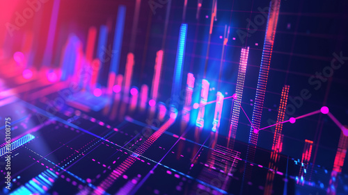 Wallpaper Mural Colorful digital financial chart with rising bars and data points, ideal for finance and tech analysis themes. Torontodigital.ca