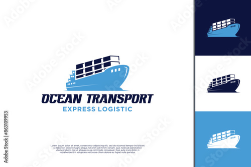 Ship transport logo design. Ocean logistic transportation logo