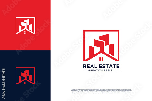 Apartment real estate logo design. Creative Property logo with skyline