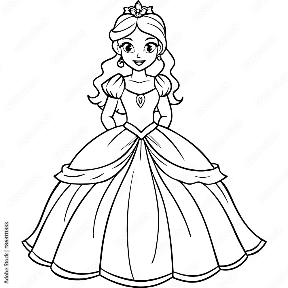 Fototapeta premium dress, bride, woman, wedding, fashion, beauty, princess, child, vector, people, illustration, person, gown, cartoon, model, hair, elegance, fairy, lady, studio, costume, flower, one, long, smile
