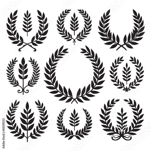 Black silhouettes of laurel wreaths, vector