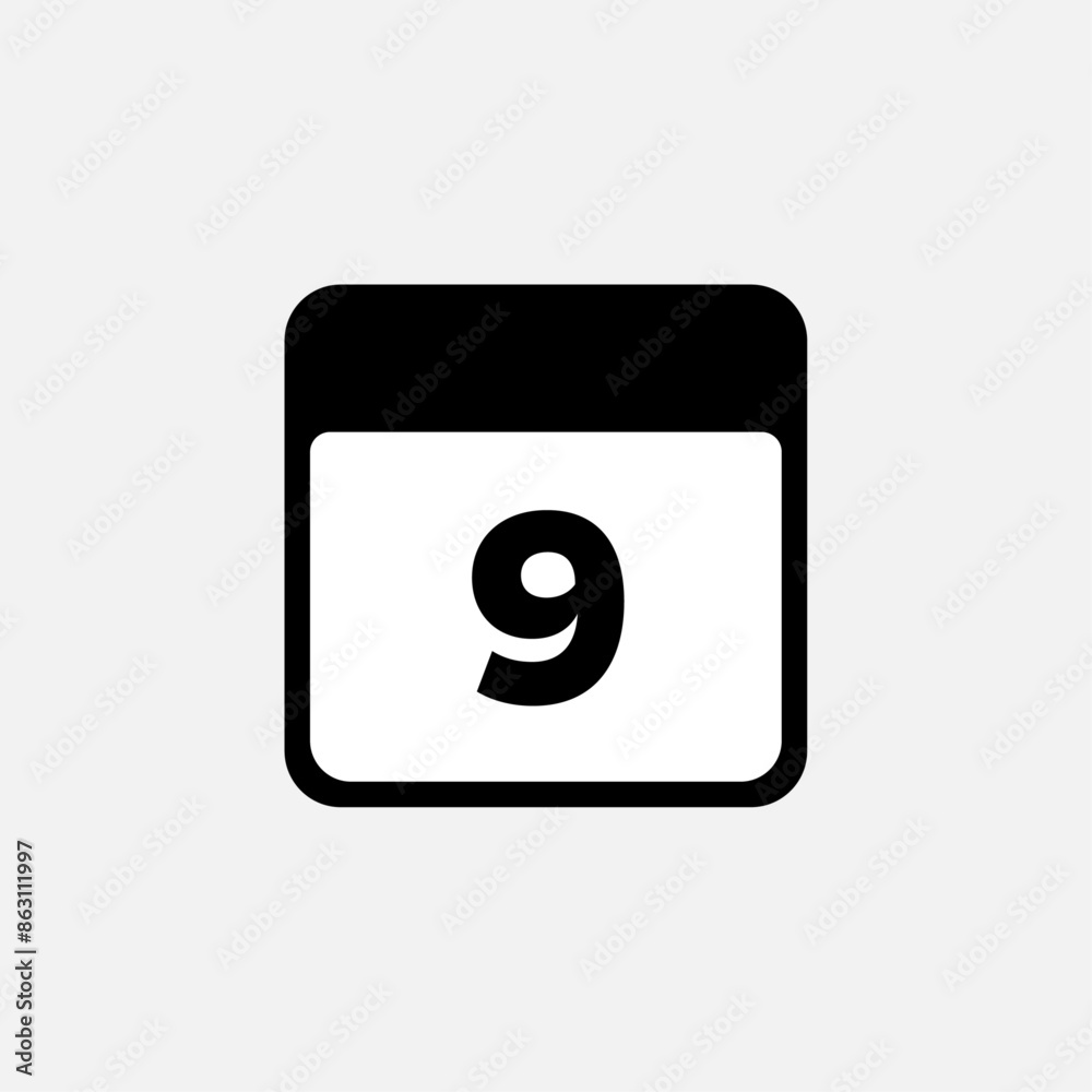 9th day of the month, minimalist calendar. Vector icon 9th day of the month, minimalist calendar. Vector icon