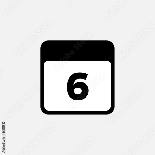 6th day of the month, minimalist calendar. Vector icon