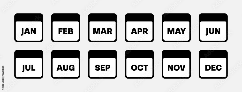 Months of the year minimalist calendar date. All twelve months with names in abbreviated form. Vector icons Months of the year minimalist calendar date. All twelve months with names in abbreviated form. Vector icons