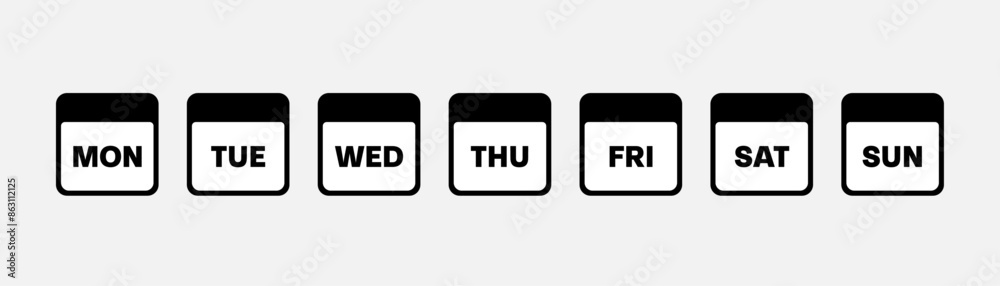 Days of the week minimalist calendar date. All seven days with names in abbreviated form. Vector icons Days of the week minimalist calendar date. All seven days with names in abbreviated form. Vector icons