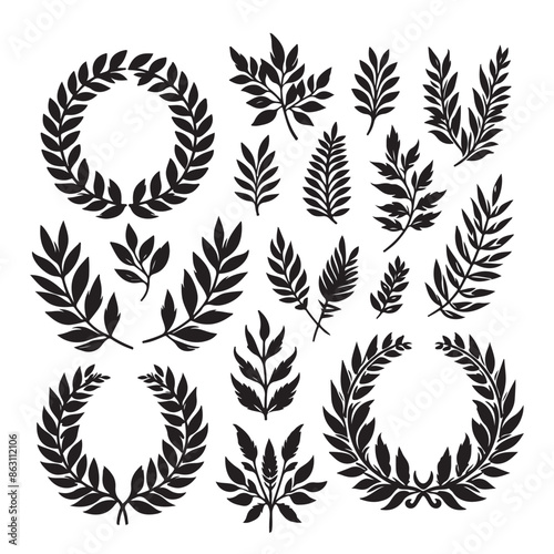 Black silhouettes of laurel wreaths, vector