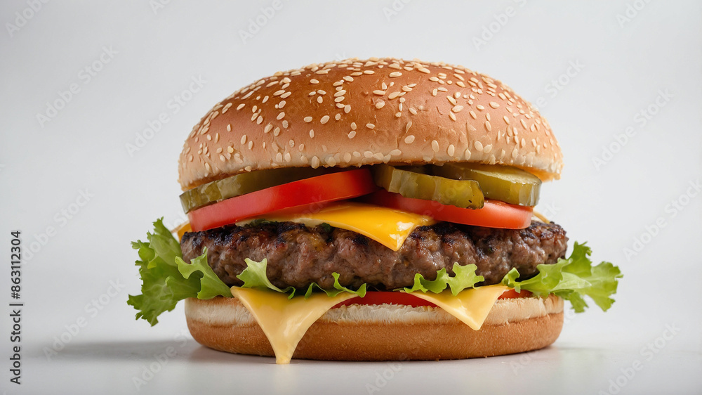 hamburger with cheese and vegetables isolated on a white background hamburger with cheese and vegetables isolated on a white background