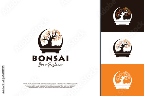 Bonsai plant decoration logo design