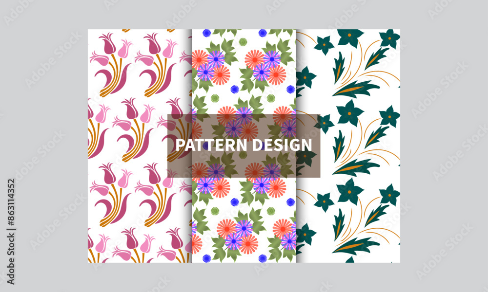 Obraz premium floral and polka shapes seamless pattern set Vector illustration.
