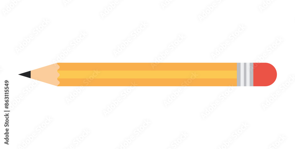 Yellow pencil modern flat vector illustration isolated on white background. Doodle stationery, education symbol, back to school icon Yellow pencil modern flat vector illustration isolated on white background. Doodle stationery, education symbol, back to school icon