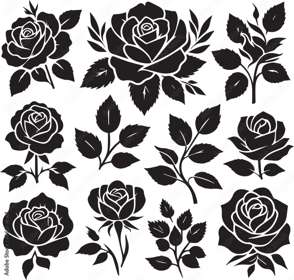 set of black and white roses set of black and white roses