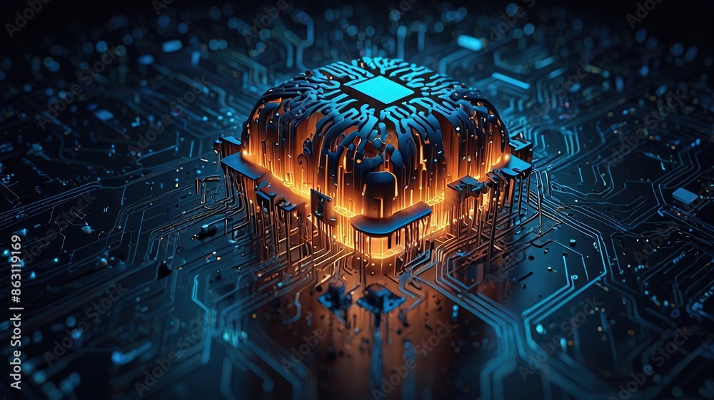 custom made wallpaper toronto digitalFree Photo Digital AI chip integral into abstract technology brain on dark blue background