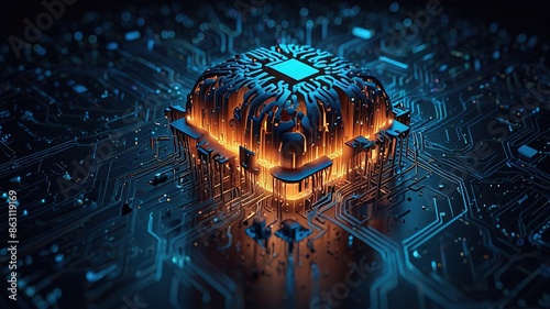 Wallpaper Mural Free Photo Digital AI chip integral into abstract technology brain on dark blue background Torontodigital.ca