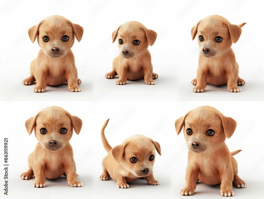 Set of cute little puppy dog creative minimal 3d style isolated white background, remove background Set of cute little puppy dog creative minimal 3d style isolated white background, remove background