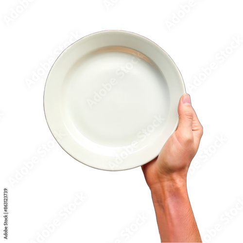 Hand holding with plate Isolated on transparent background