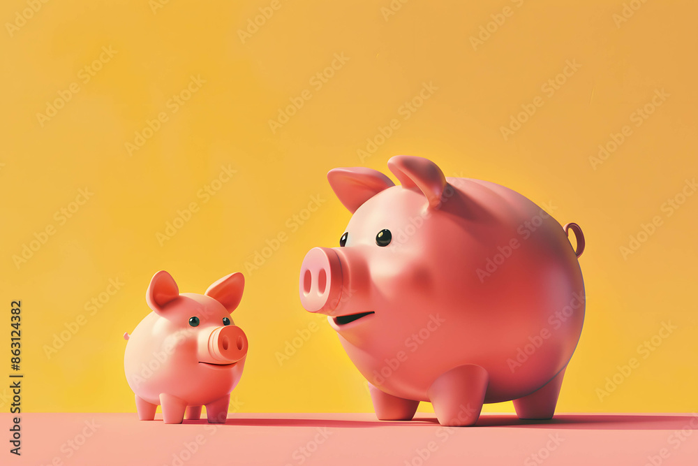 Growth and profits from business and investment concept, diversification or asset allocation in stock and fund, dividend and passive income from investment, small and big piggy bank Growth and profits from business and investment concept, diversification or asset allocation in stock and fund, dividend and passive income from investment, small and big piggy bank