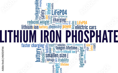 Lithium Iron Phosphate LiFePO4 word cloud conceptual design isolated on white background. photo