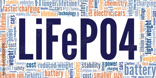 Lithium Iron Phosphate LiFePO4 word cloud conceptual design isolated on white background.