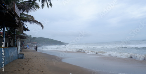 Beautiful view of crowd less or empty Anjuna beach in monsoon.